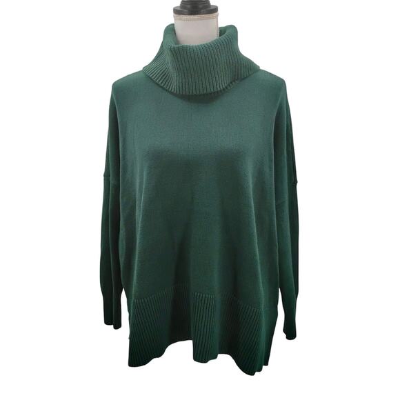 New LOFT Turtleneck Poncho Sweater Tunic Green Long Sleevees 37292089 Medium - Picture 1 of 5